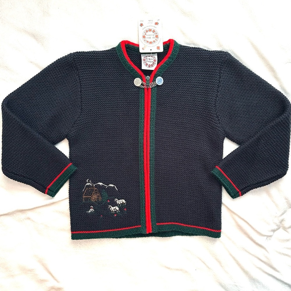 St. Peter Trachten Traditional Zip Knit Navy Cardigan Sweater Kids 7/8 Germany